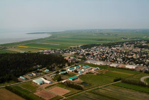 Panoramic view of Ville de La Pocatiere, o­n the shore of the St. Lawrence River in Bas Saint-Laurent.